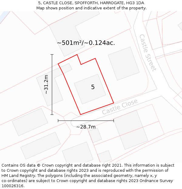 5, CASTLE CLOSE, SPOFFORTH, HARROGATE, HG3 1DA: Plot and title map