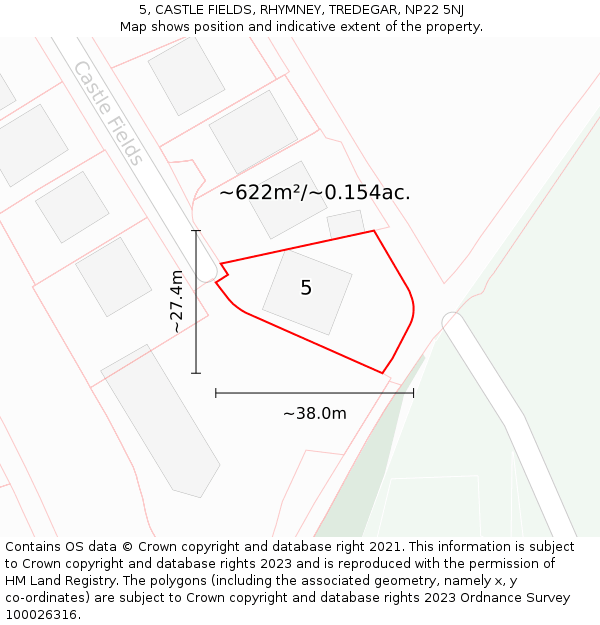 5, CASTLE FIELDS, RHYMNEY, TREDEGAR, NP22 5NJ: Plot and title map