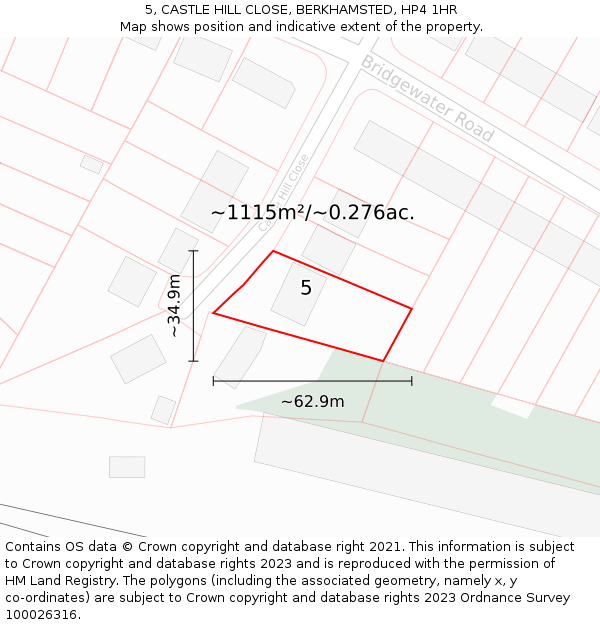 5, CASTLE HILL CLOSE, BERKHAMSTED, HP4 1HR: Plot and title map