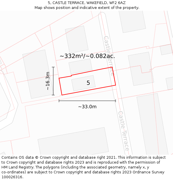 5, CASTLE TERRACE, WAKEFIELD, WF2 6AZ: Plot and title map