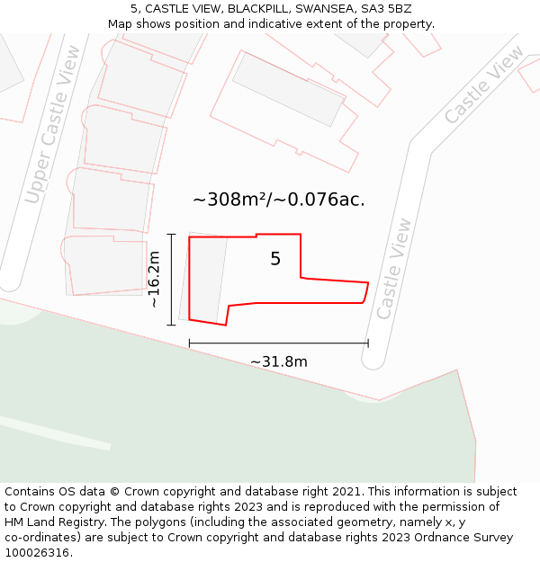 5, CASTLE VIEW, BLACKPILL, SWANSEA, SA3 5BZ: Plot and title map