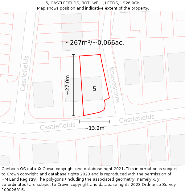 5, CASTLEFIELDS, ROTHWELL, LEEDS, LS26 0GN: Plot and title map