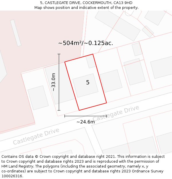 5, CASTLEGATE DRIVE, COCKERMOUTH, CA13 9HD: Plot and title map