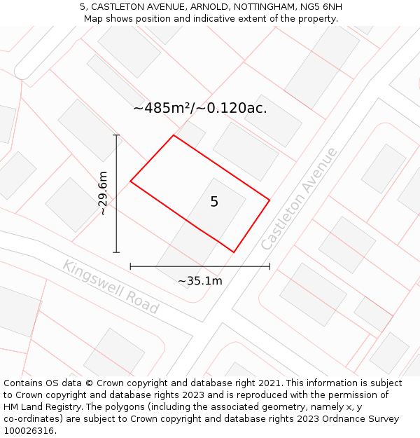 5, CASTLETON AVENUE, ARNOLD, NOTTINGHAM, NG5 6NH: Plot and title map