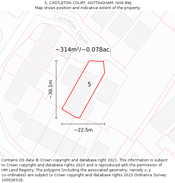 5, CASTLETON COURT, NOTTINGHAM, NG6 8WJ: Plot and title map