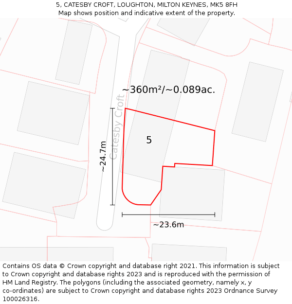 5, CATESBY CROFT, LOUGHTON, MILTON KEYNES, MK5 8FH: Plot and title map