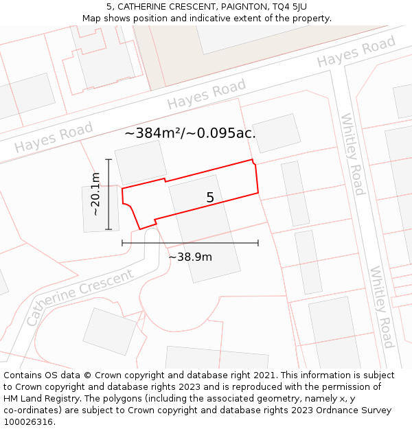 5, CATHERINE CRESCENT, PAIGNTON, TQ4 5JU: Plot and title map