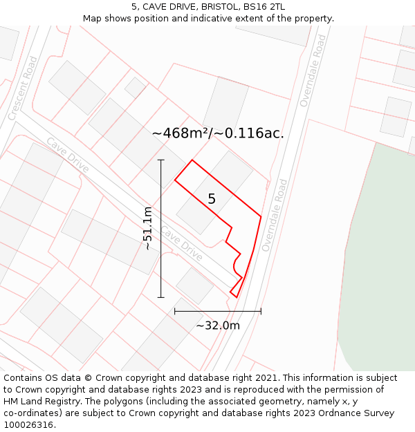 5, CAVE DRIVE, BRISTOL, BS16 2TL: Plot and title map