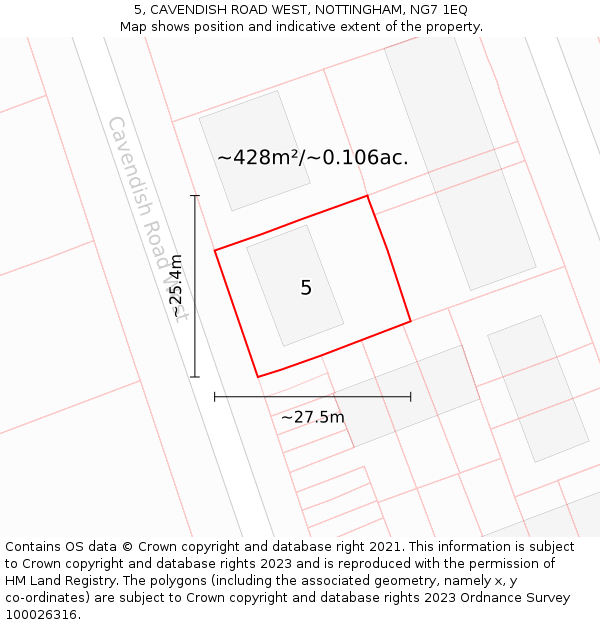 5, CAVENDISH ROAD WEST, NOTTINGHAM, NG7 1EQ: Plot and title map