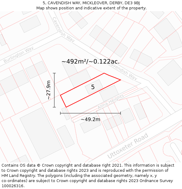 5, CAVENDISH WAY, MICKLEOVER, DERBY, DE3 9BJ: Plot and title map