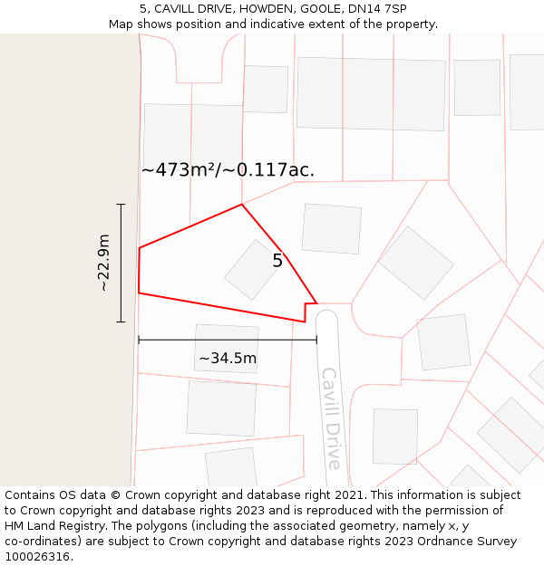 5, CAVILL DRIVE, HOWDEN, GOOLE, DN14 7SP: Plot and title map