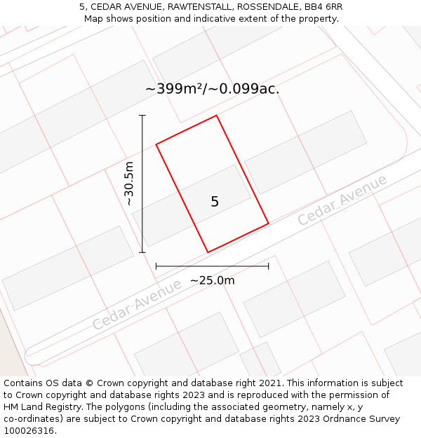 5, CEDAR AVENUE, RAWTENSTALL, ROSSENDALE, BB4 6RR: Plot and title map