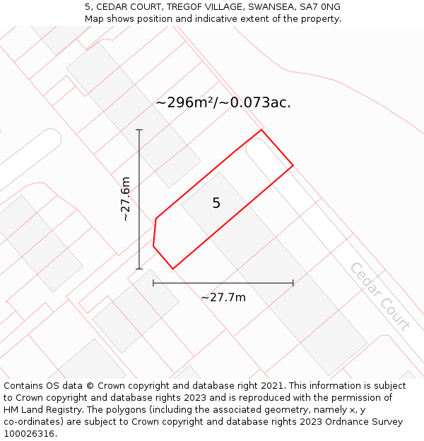 5, CEDAR COURT, TREGOF VILLAGE, SWANSEA, SA7 0NG: Plot and title map