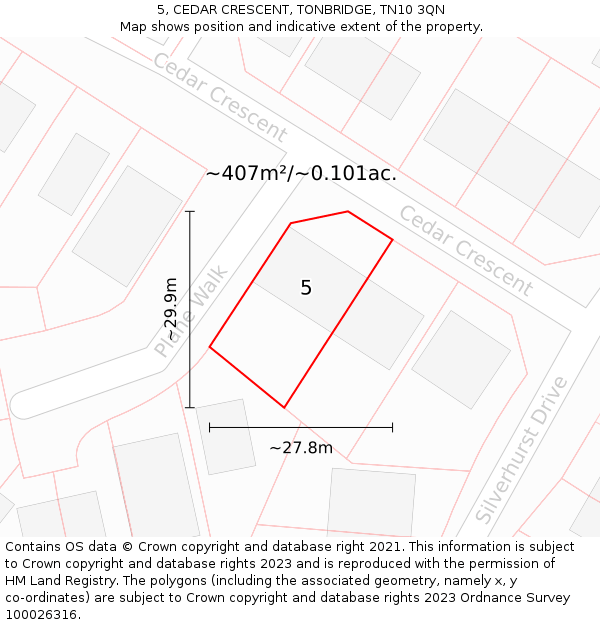 5, CEDAR CRESCENT, TONBRIDGE, TN10 3QN: Plot and title map