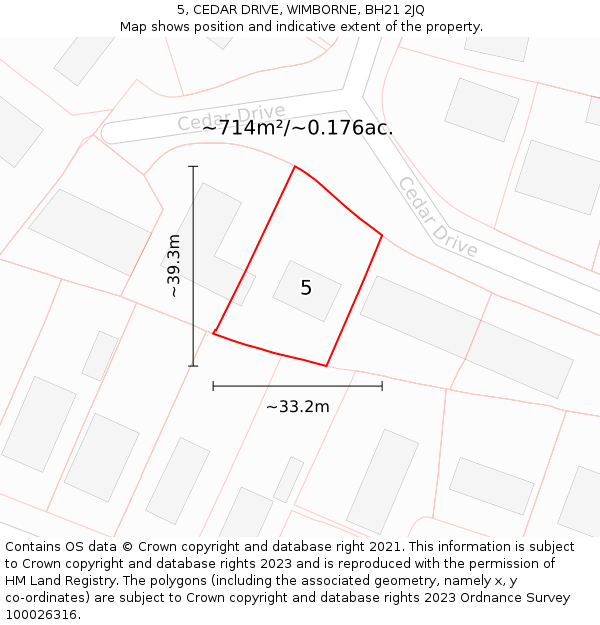 5, CEDAR DRIVE, WIMBORNE, BH21 2JQ: Plot and title map