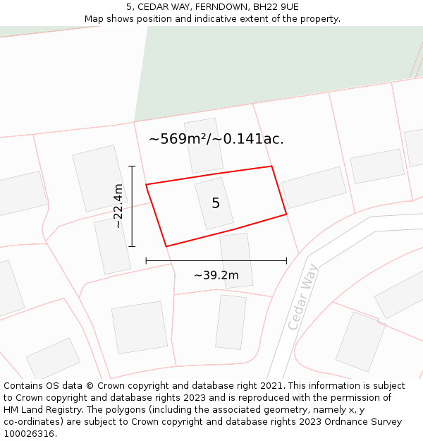 5, CEDAR WAY, FERNDOWN, BH22 9UE: Plot and title map