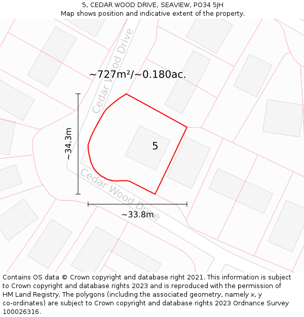 5, CEDAR WOOD DRIVE, SEAVIEW, PO34 5JH: Plot and title map