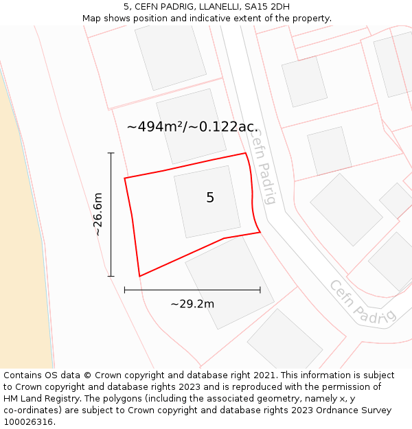 5, CEFN PADRIG, LLANELLI, SA15 2DH: Plot and title map