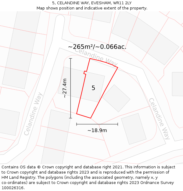 5, CELANDINE WAY, EVESHAM, WR11 2LY: Plot and title map