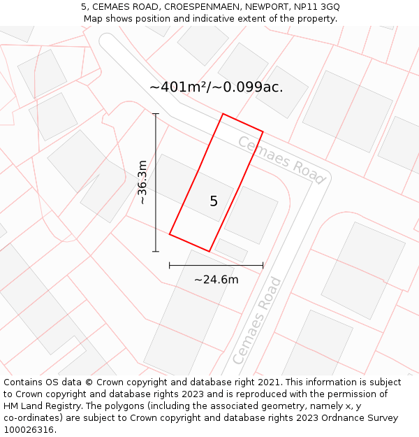 5, CEMAES ROAD, CROESPENMAEN, NEWPORT, NP11 3GQ: Plot and title map