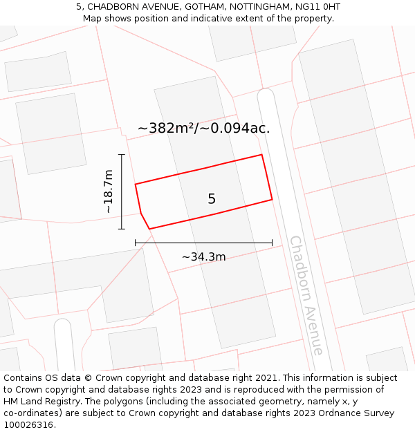 5, CHADBORN AVENUE, GOTHAM, NOTTINGHAM, NG11 0HT: Plot and title map