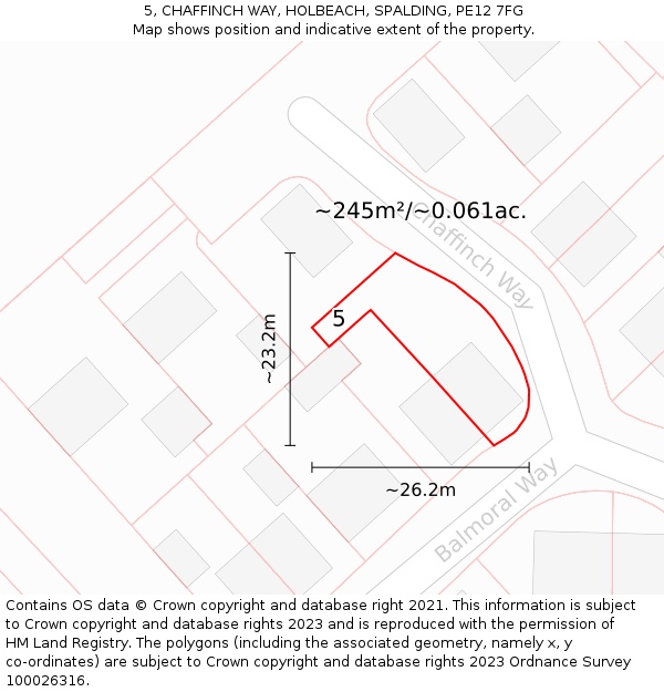 5, CHAFFINCH WAY, HOLBEACH, SPALDING, PE12 7FG: Plot and title map