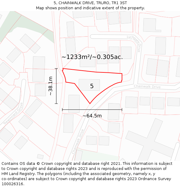 5, CHAINWALK DRIVE, TRURO, TR1 3ST: Plot and title map