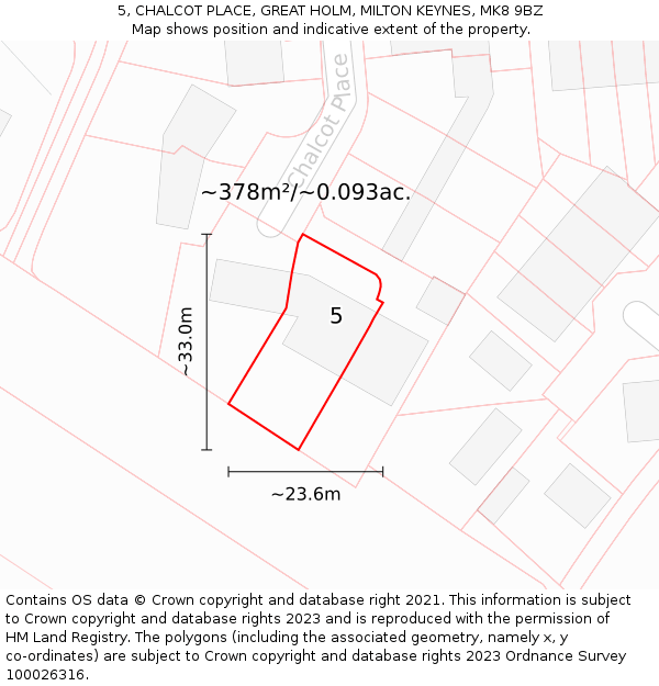 5, CHALCOT PLACE, GREAT HOLM, MILTON KEYNES, MK8 9BZ: Plot and title map