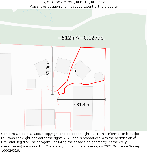 5, CHALDON CLOSE, REDHILL, RH1 6SX: Plot and title map