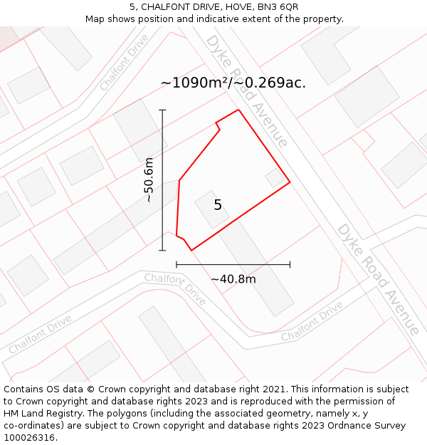 5, CHALFONT DRIVE, HOVE, BN3 6QR: Plot and title map