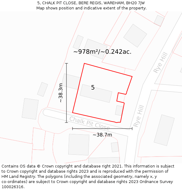 5, CHALK PIT CLOSE, BERE REGIS, WAREHAM, BH20 7JW: Plot and title map