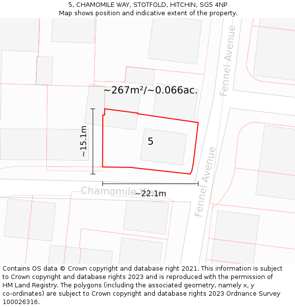 5, CHAMOMILE WAY, STOTFOLD, HITCHIN, SG5 4NP: Plot and title map