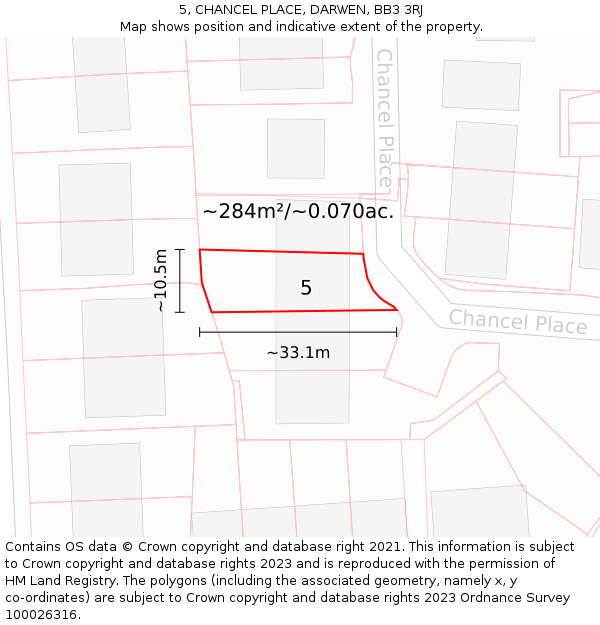 5, CHANCEL PLACE, DARWEN, BB3 3RJ: Plot and title map