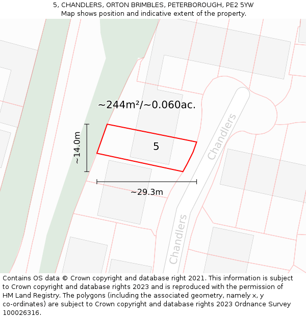 5, CHANDLERS, ORTON BRIMBLES, PETERBOROUGH, PE2 5YW: Plot and title map