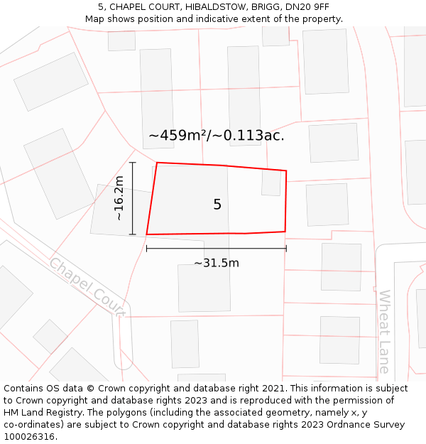 5, CHAPEL COURT, HIBALDSTOW, BRIGG, DN20 9FF: Plot and title map