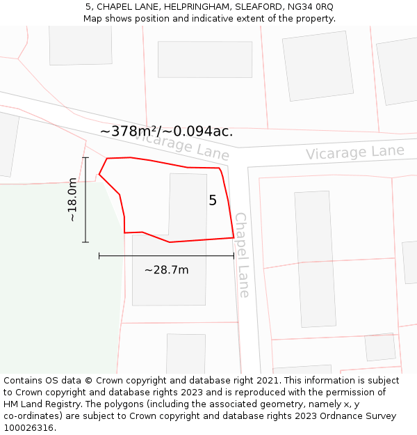 5, CHAPEL LANE, HELPRINGHAM, SLEAFORD, NG34 0RQ: Plot and title map