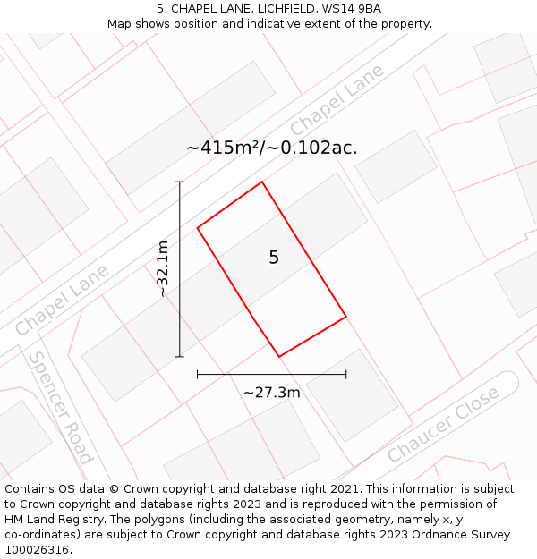 5, CHAPEL LANE, LICHFIELD, WS14 9BA: Plot and title map