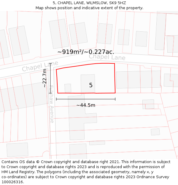 5, CHAPEL LANE, WILMSLOW, SK9 5HZ: Plot and title map