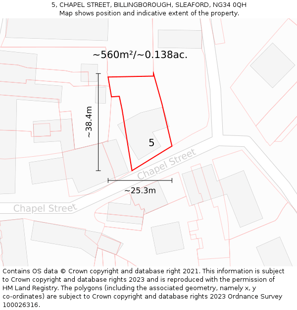 5, CHAPEL STREET, BILLINGBOROUGH, SLEAFORD, NG34 0QH: Plot and title map