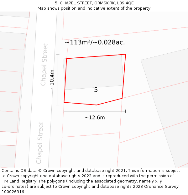 5, CHAPEL STREET, ORMSKIRK, L39 4QE: Plot and title map