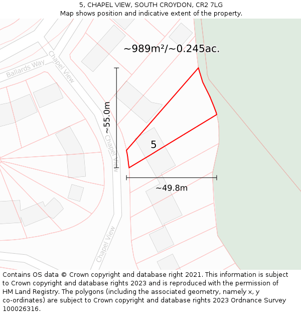 5, CHAPEL VIEW, SOUTH CROYDON, CR2 7LG: Plot and title map