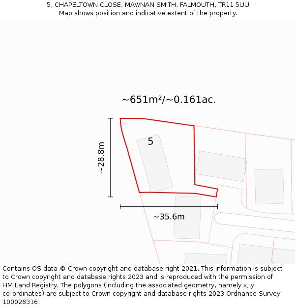 5, CHAPELTOWN CLOSE, MAWNAN SMITH, FALMOUTH, TR11 5UU: Plot and title map