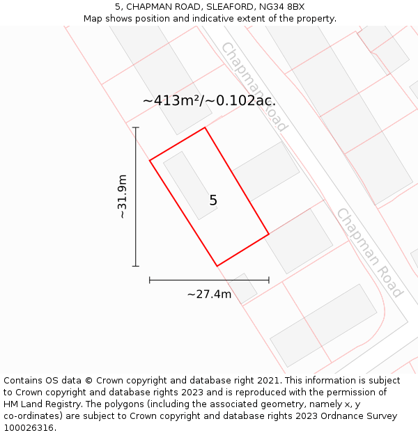 5, CHAPMAN ROAD, SLEAFORD, NG34 8BX: Plot and title map