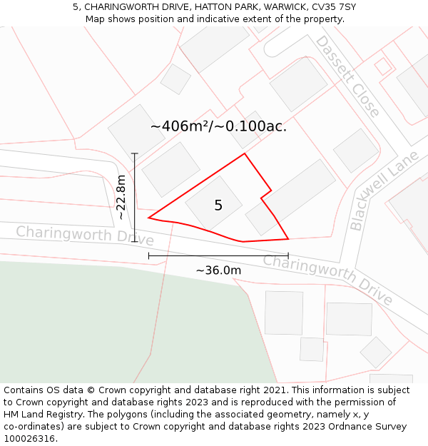 5, CHARINGWORTH DRIVE, HATTON PARK, WARWICK, CV35 7SY: Plot and title map