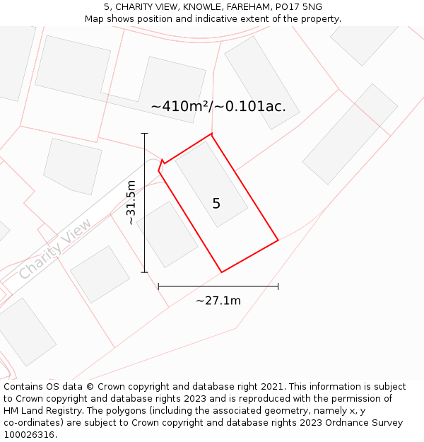 5, CHARITY VIEW, KNOWLE, FAREHAM, PO17 5NG: Plot and title map