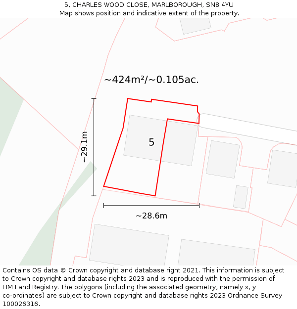 5, CHARLES WOOD CLOSE, MARLBOROUGH, SN8 4YU: Plot and title map