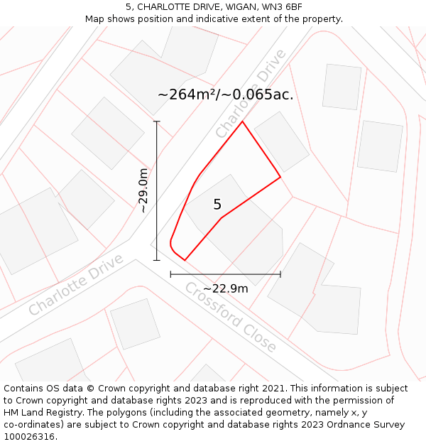 5, CHARLOTTE DRIVE, WIGAN, WN3 6BF: Plot and title map