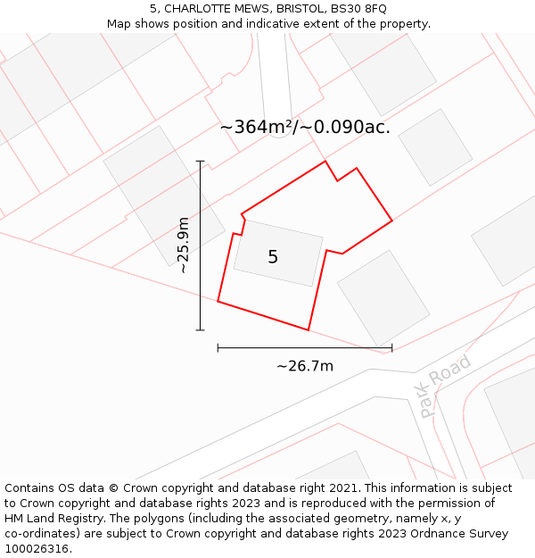 5, CHARLOTTE MEWS, BRISTOL, BS30 8FQ: Plot and title map