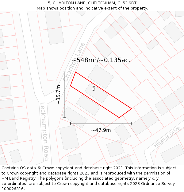 5, CHARLTON LANE, CHELTENHAM, GL53 9DT: Plot and title map