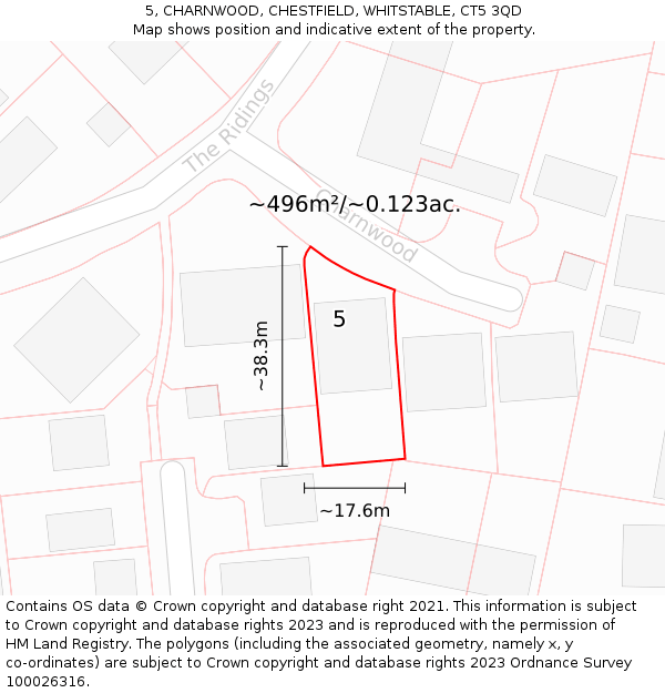 5, CHARNWOOD, CHESTFIELD, WHITSTABLE, CT5 3QD: Plot and title map